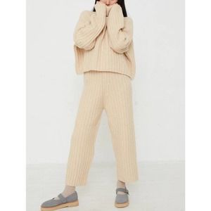 Lauren Manoogian Sz 2 Medium Plush Rib Knit Sweater Turtleneck Pants Alabaster
